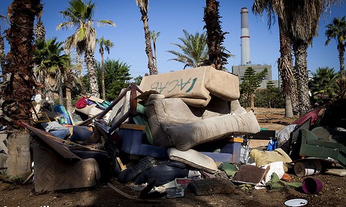 Tents and private belongings of residents of the protest camps, Tel Aviv, Israel, 4/10/2011. Tents and private belongings of residents of the protest camps are seen in a parking lot in north Tel Aviv on the 4/10/2011 one day after the eviction of the camps by the Tel Aviv municipality. Photo by: Oren Ziv/ acitvestills.org