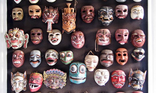 cc: wikipedia, Various Balinese topengs (dance masks).