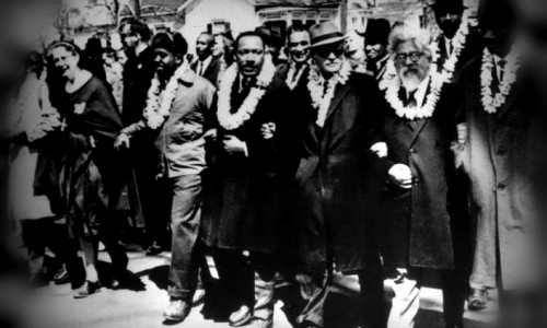 Rabbi Abraham Joshua Heschel (2nd from right) in the Selma Civil Rights March with Martin Luther King, Jr. (2nd from right)[1] cc : ויקיפדיה